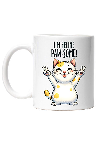 StoryGift Romania Cana cu o pisicuta vesela cu mesajul "I'm feline paw-some!"...
