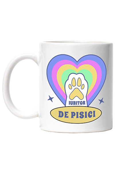 StoryGift Romania Cana cu Labuta De Pisica Alba Inima Multicolor text Iubitor...