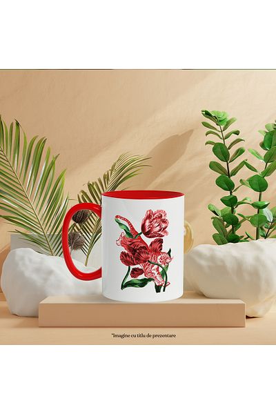 StoryGift Romania Mug With Flowers, Tulips, Tiger, Leaves, Asian, Animal, Multicolor 330 ml, Ceramics, With ,STG.