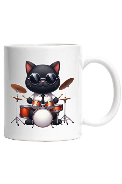 StoryGift Romania Cana cu pisica neagra baterista, ilustratie, muzica, zgomot...