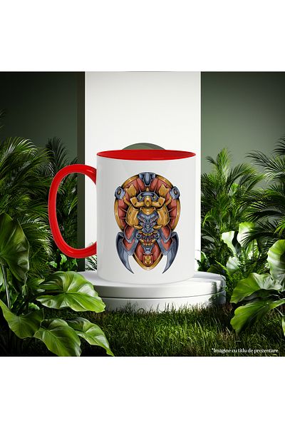 StoryGift Romania Mug With Monster, Robot, Mecha, Fangs, Helmet, Fighter, SF, Multicolor 330 ml, Sky, With ,STG