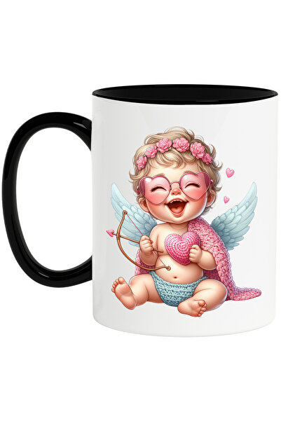 StoryGift Romania Cana cu un bebelus Cupidon, ilustratie, lana, floricele, ar...