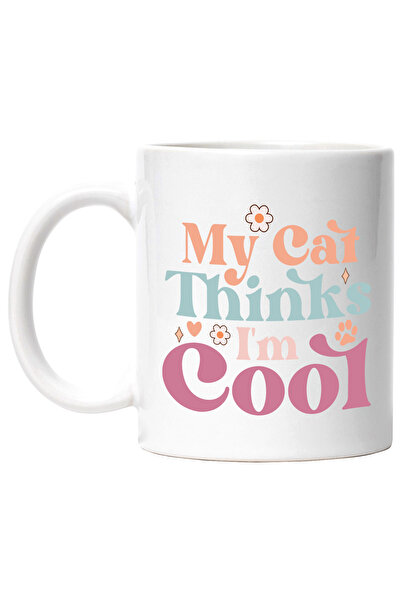 StoryGift Romania Cana cu floricele si mesajul "My cat thinks I'm cool" - pis...