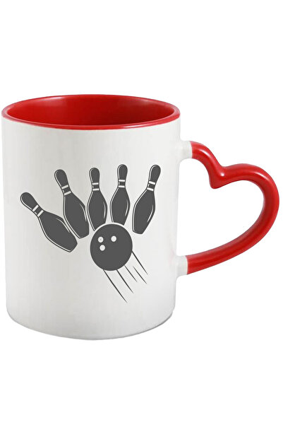 StoryGift Romania Cana cu o minge de bowling care loveste popicele cu Maner Inima Rosie, Cu Maner Inima Rosie