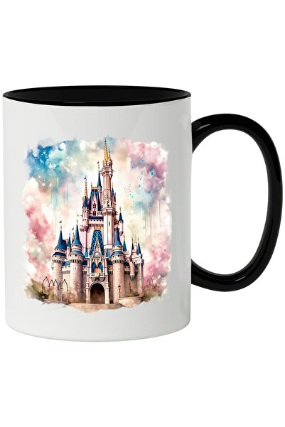 StoryGift Romania Cana Cu Dinsey, Castel, Turnuri, Cer, Caramida, Fantasy, Multicolor 330 ml, Cera, Cu Maner Negru