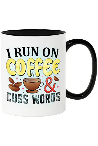 StoryGift Romania Cana cu mesajul "I run on coffee & cuss words", ilustratie,...