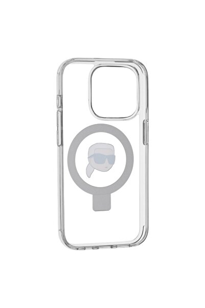 Karl Lagerfeld Husă pentru iPhone 15 Pro, Husă rigidă cu inel și suport MagSafe, Karl Lagerfeld - Albă