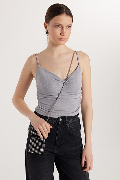 Tudors Women's Slim Fit Slim Fit Thin Strap Gray Blouse