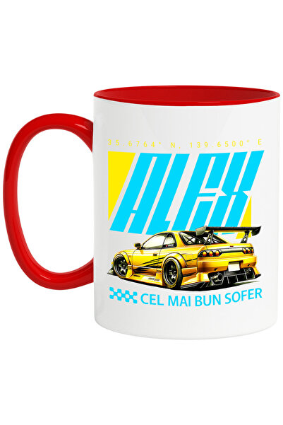 StoryGift Romania Cana cu Masian DE Lux Pentru Curse Ilegale Text Alex Cel Mai Bun Sofer Viteza, C, Cu Maner Rosu