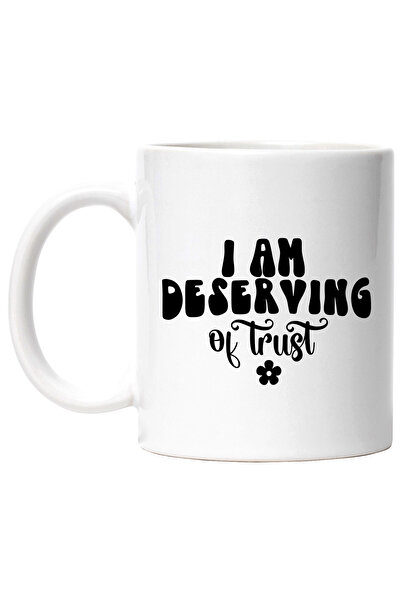 StoryGift Romania Cana cu floricica si mesajul "I am deserving of trust" - sunt demn de incredere , Cu Maner Alb