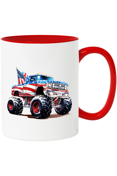 StoryGift Romania Cana cu un monster truck | de teren | camion monstru | suspensii | roti de tract, Cu Maner Rosu