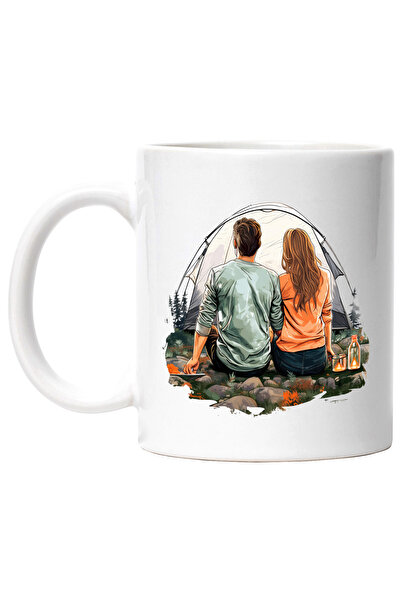 StoryGift Romania Cana cu o femeie si un barbat intr-o padure | cu cortul | camping | natura | exc, Cu Maner Alb