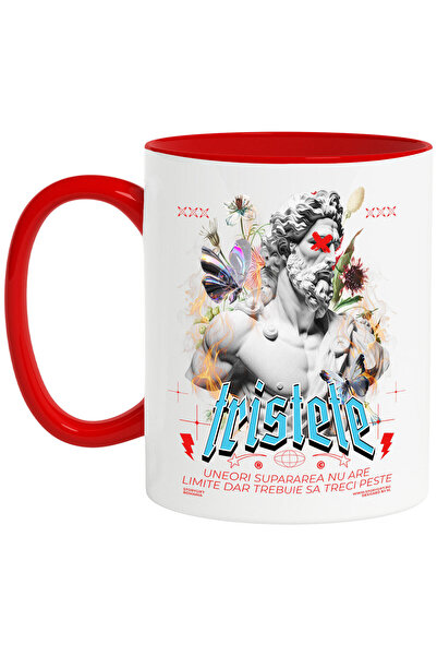 StoryGift Romania Cana cu Bust Barbat Barba Si Par Lung Text Tristete Uneori Supararea Nu Are Limi, Cu Maner Rosu