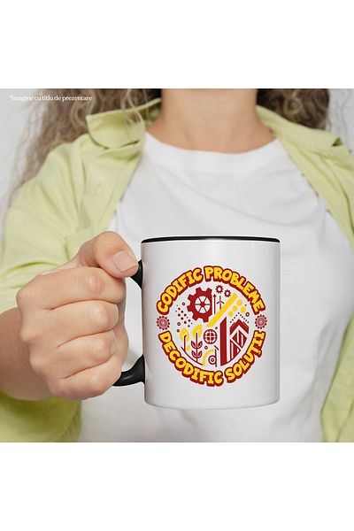 StoryGift Romania Cana Programator Codific probleme, decodific solutii, 330ml, Ceramica cu Maner N, Cu Maner Negru STG