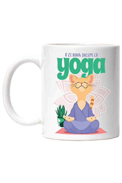 StoryGift Romania Cana cu Pisica In Tinuta Mov Pozitie Yoga Relaxare Copii Te...