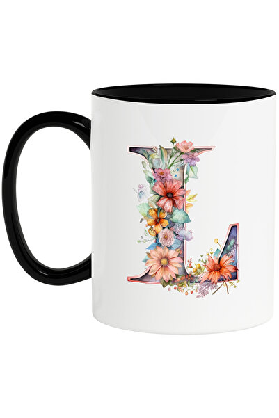 StoryGift Romania Cana cu litera "L", ilustratie, pentru copii, scoala, elev, flori, abecedar, alf, Cu Maner Negru