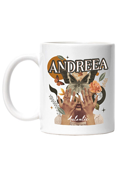 StoryGift Romania Cana Cu Numele Andreea, Colaj Fata, Fluture, Flori, Cerc, 3...