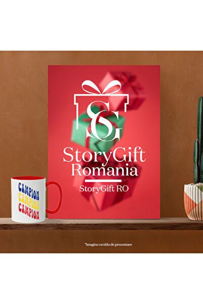 StoryGift Romania The Word Champion Mug, in the Colors of the Romanian Flag, Red, Yellow, Blue, T, Cu, STG.