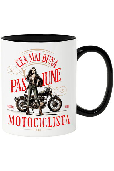 StoryGift Romania Cana cu Femeie Atragatoare Cu Casca De Motor Motocicleta Pa...