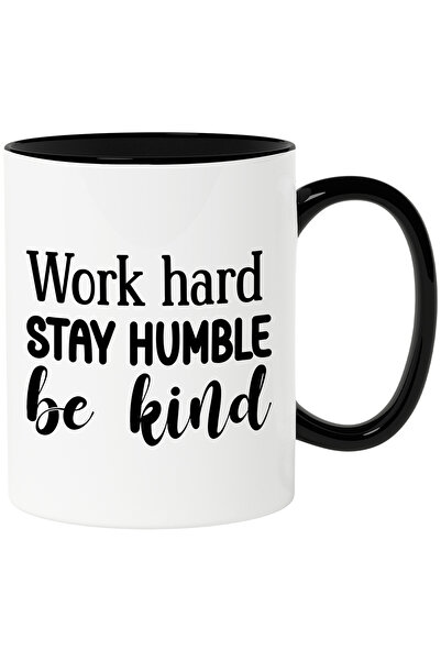 StoryGift Romania Cana cu textul in engleza "Work hard, stay humble, be kind"...