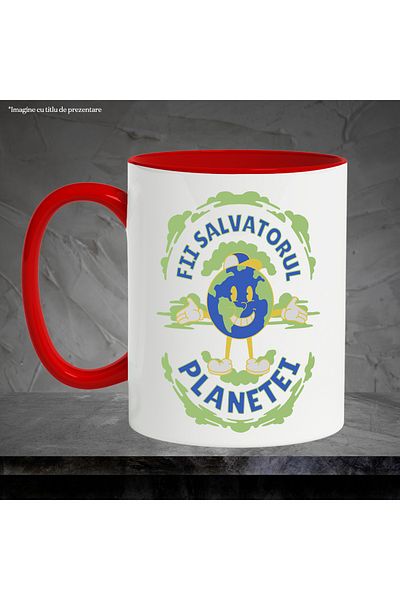 StoryGift Romania Mug be the savior of the planet pollution recycling, 330ml, Ceramic with Red Handle, With Handle, STG