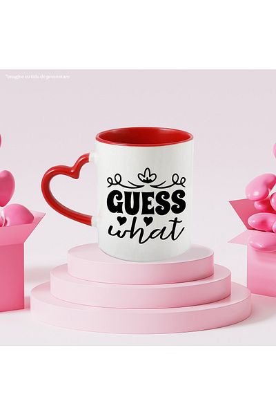 StoryGift Romania Cana cu inimioare si textul "Guess what" - ghiciti ce cu Maner Inima Rosie, Cu Maner Inima Rosie STG