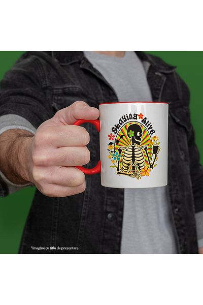 StoryGift Romania Skeleton mug with the message "Staying alive", hippie style, culture, illustration, , With ,STG .