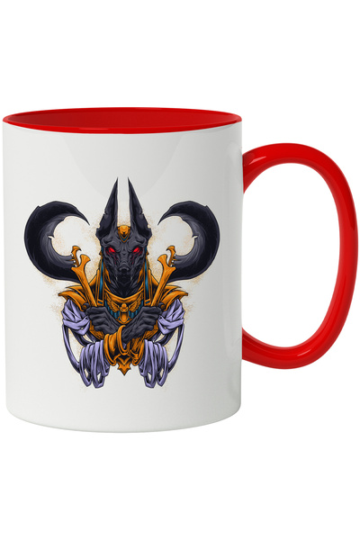 StoryGift Romania Cana Cu Anubis, Zeu, Egiptean, Mitologie, Multicolor 330 ml, Ceramica cu Maner R, Cu Maner Rosu