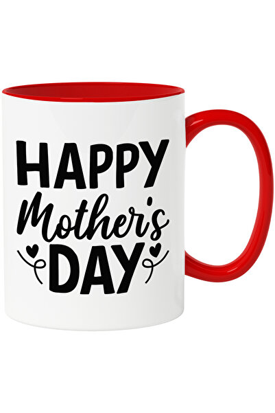 StoryGift Romania Cana pentru toate mamele cu textul "Happy Mother's Day" - zi a mamei fericita cu, Cu Maner Rosu