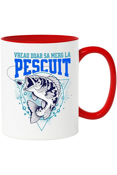 StoryGift Romania Cana cu Design Abstract Peste Hobby Iubitorii De Natura Pescuit Text Vreau Doar , Cu Maner Rosu