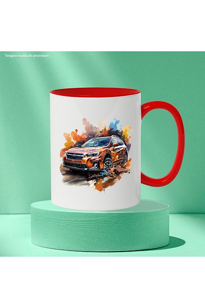 StoryGift Romania Mug With Car, Brand, Subaru, Speed, Splash Paint, Multicolor 330 ml, Ceramic, With ,STG
