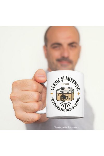 StoryGift Romania Cana cu Aparat Foto Vintige Creativitate Fictiv Hobby Fotografie Text Clasic Si , Cu Maner Alb