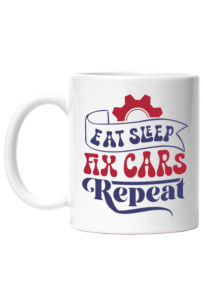 StoryGift Romania Cana cu textul "Eat sleep, fix cars, repeat" - mananca somn...