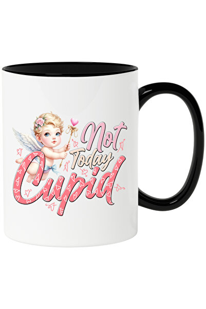 StoryGift Romania Cana cu ingerasul Cupidon cu mesajul "Not today, Cupid", nu azi, inimi sagetate,, Cu Maner Negru