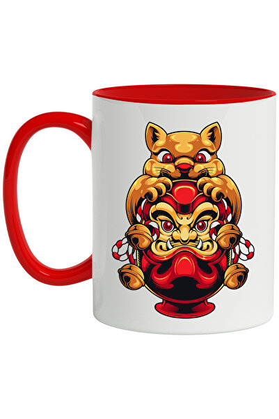 StoryGift Romania Cana Cu Pisica, Statuie, Masca, Clopotei, Multicolor 330 ml...