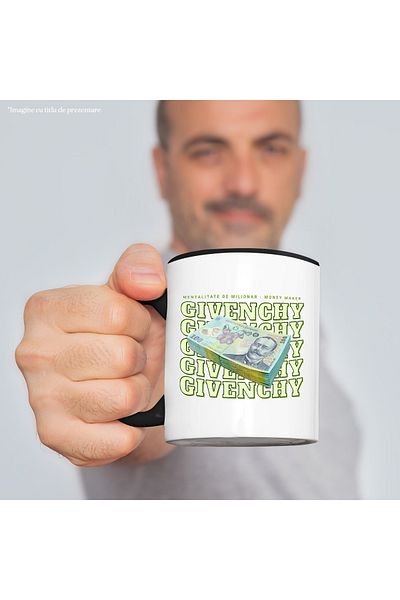 StoryGift Romania Mug ___ - 100 Romanian Lei, 330ml, Ceramic with Black Handle, With Black Handle