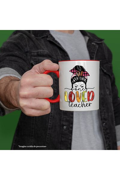 StoryGift Romania Mug with the message "One loved teacher", profession, illustration, work, dedication, steps, With ,STG