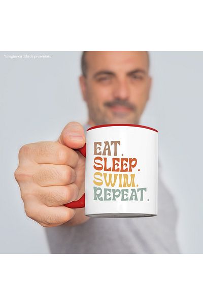 StoryGift Romania Mug with the text "Eat. Sleep. Swim. Repeat." - eat sleep swim repeat with Mane, Cu,STG.