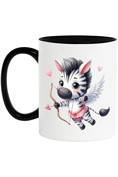 StoryGift Romania Cana cu o zebra Cupidon | ilustratie | trage cu arcul | inimioare | fusta | Vale, Cu Maner Negru