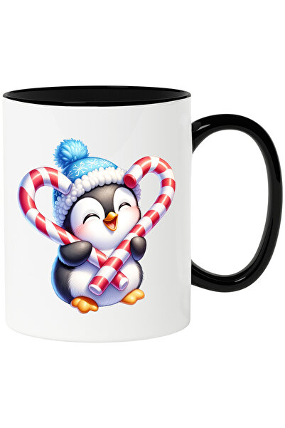 StoryGift Romania Cana cu un pui de pinguin care tine 2 acadele | ilustratie | dulciuri | fes | fr, Cu Maner Negru