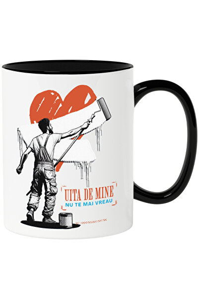 StoryGift Romania Cana cu Barbat Zugrav inima stearsa Text Uita De Mine Nu Te Mai Vreau Valentine', Cu Maner Negru