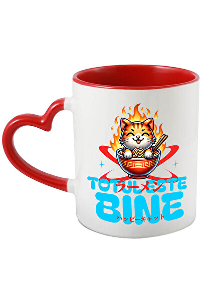 StoryGift Romania Cana Pisica Ramen - Totul este Bine, 330ml, Ceramica cu Man...