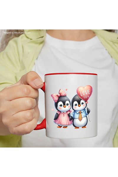 StoryGift Romania Mug with 2 cheerful penguins | relationship | friendship | together | balloon with the message "I, With, STG"
