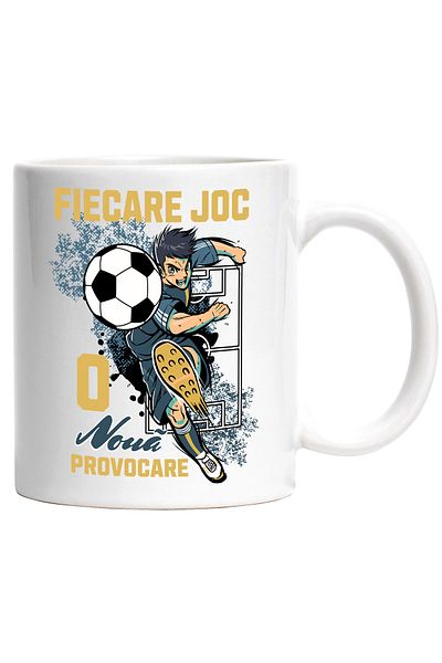 StoryGift Romania Cana Fiecare joc, o noua provocare! sport fotbal, 330ml, Ceramic cu Maner Alb, Cu Maner Alb