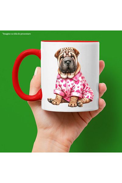 StoryGift Romania Mug with a Shar Pei puppy wearing a blouse | illustration | with hearts | ro, With