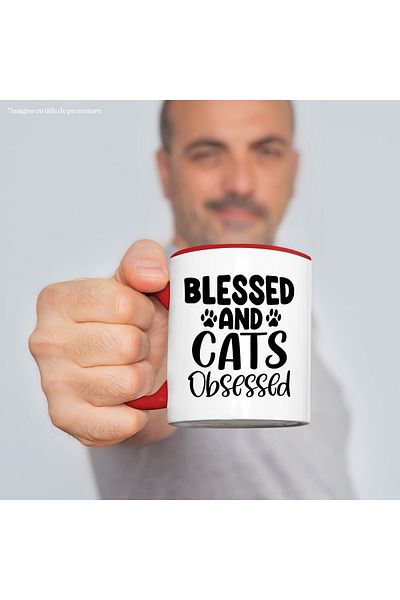 StoryGift Romania Mug for those obsessed with cats and blessed - feline paws with Red Handle, With, STG