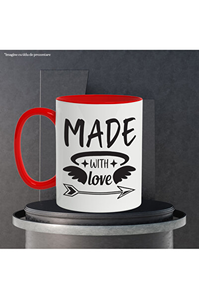 StoryGift Romania Mug with stars and the text "Made with love" - ​​made with love with Red Handle, With Handle, STG