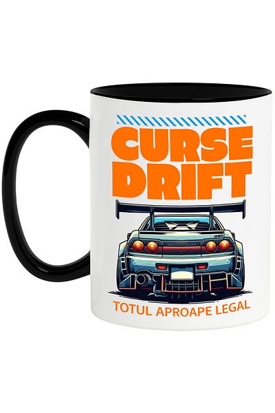 StoryGift Romania Cana cu Spate Masina Drift Cu Tunning Text Curse Drift Totul Aproape Legal Vitez, Cu Maner Negru