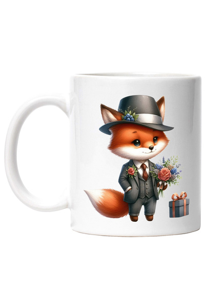 StoryGift Romania Cana cu un vulpoi la costum, ilustratie, cadou, buchet cu f...