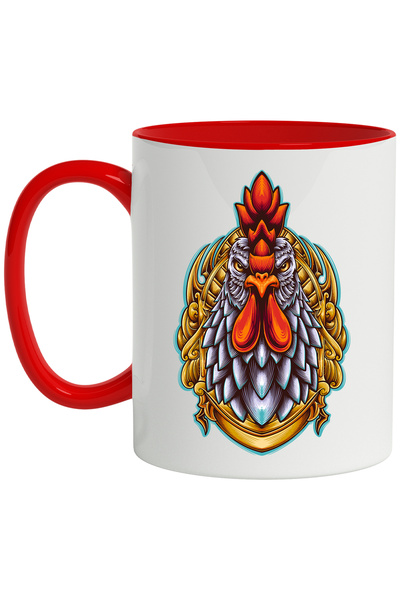 StoryGift Romania Cana Cu Cocos, Abstract, Pasare, Pene, Multicolor 330 ml, Ceramica cu Maner Rosu, Cu Maner Rosu